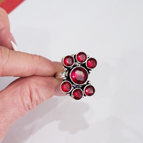 Garnet ring, 925 silver mozambique garnet gemstone ring - Picture 4 of 13